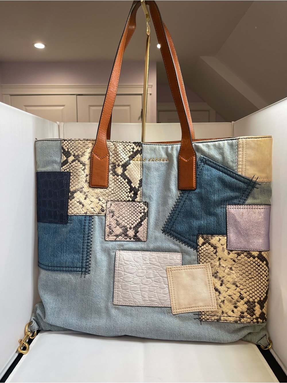 RARE Marc Jacobs Patchwork Denim & Mixed-Material Wingman Tote